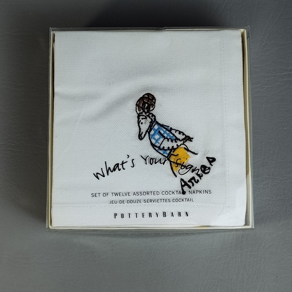 Pottery Barn Zodiac What's Your Sign? Cocktail Napkins 100% Cotton Set/12